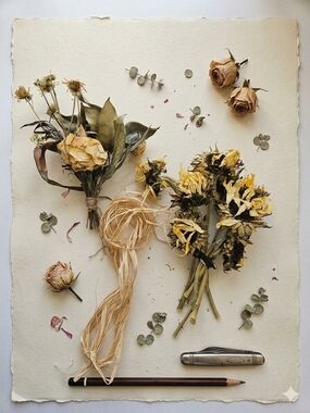 Handcrafted Dried Flower Bundle in Yellow & Cream - Rustic Wall Accent